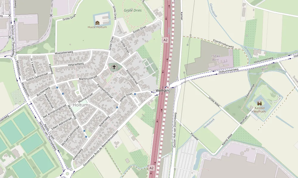 Kaart van Holtum met de locatie van Auto Moos aan de Kleine Dries 2